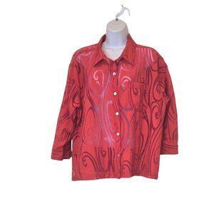 Chico's Red Sheer Burnout Blazer Jacket Top XL Button Front Like New